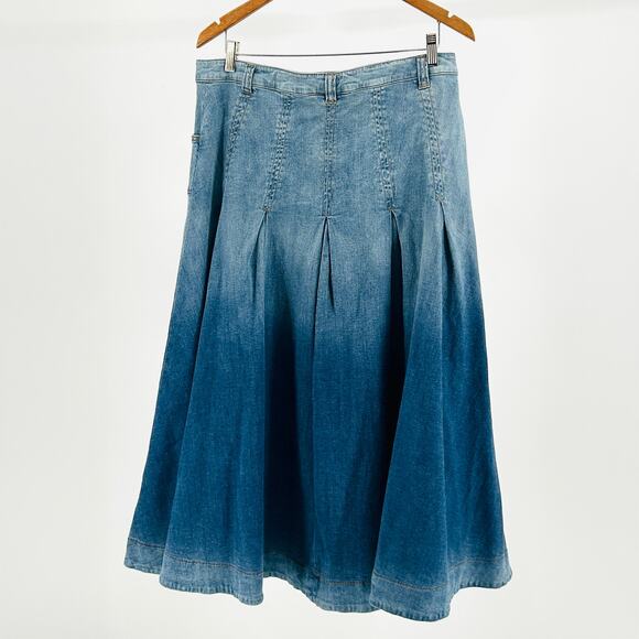 Y2k Light Blue Faded Flared Denim Midi Western Skirt - Picture 6 of 9
